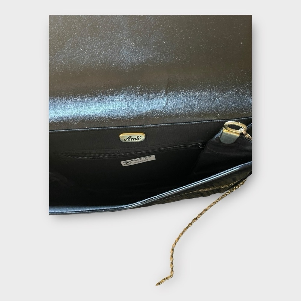 Vintage Ande Black Patent Leather Clutch Handbag Chain Strap - Picture 6 of 6